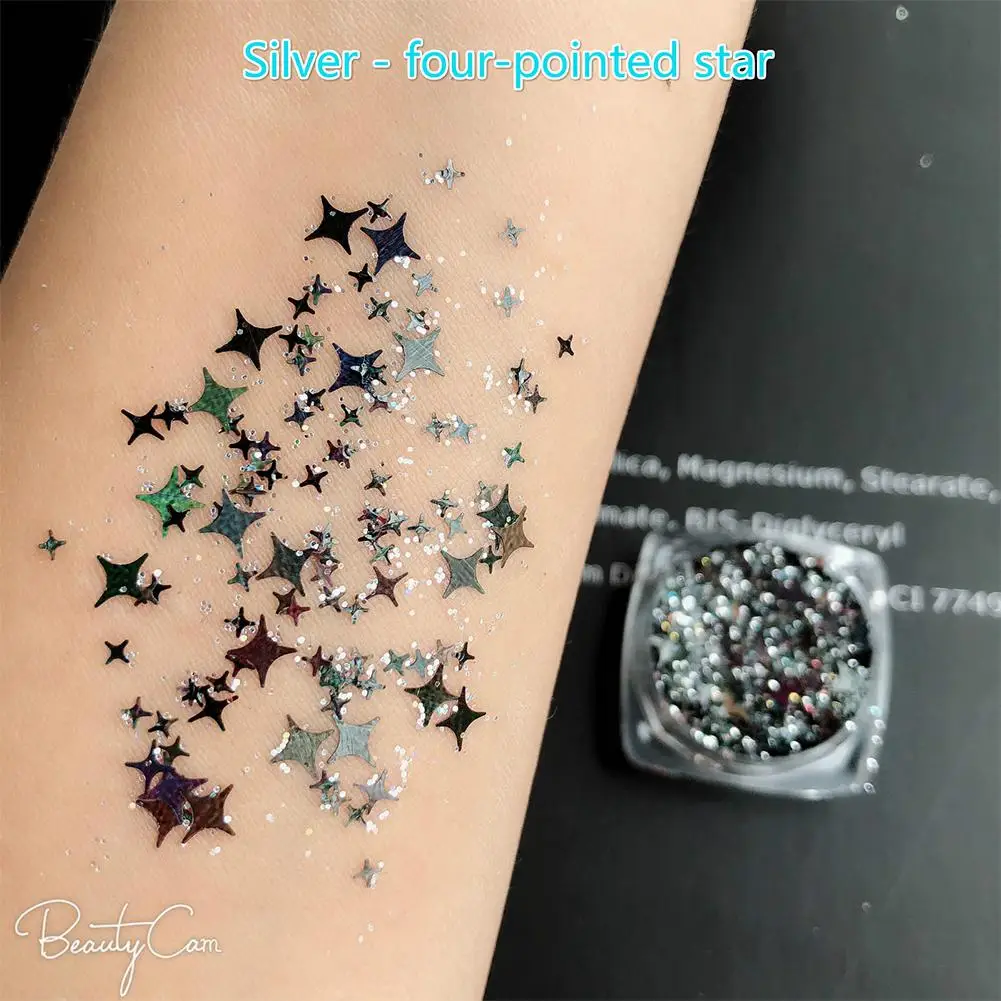 Glitter Festival Star Moon Shimmer Eyes Brand New Cosmetic Glitter Festival Paillettes Body Face Makeup Decoration - Цвет: Silver star