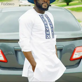 

Fadzeco African Men' Clothing Dashiki Round Shirt Long Sleeve Collar Bazin Riche African Male Top Plus Size Ethnic Print Shirt