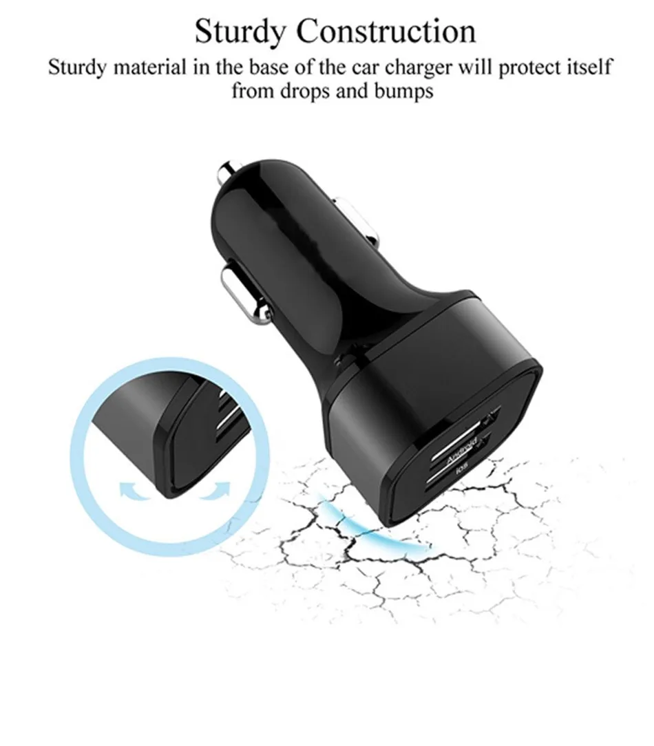!ACCZEE Dual USB Car Charger For iPhone X 7 8 iPad Samsung Galaxy S7S6 Xiaomi Redmi 4 Unviersal Mobile Phone Adapter Car Black (7)