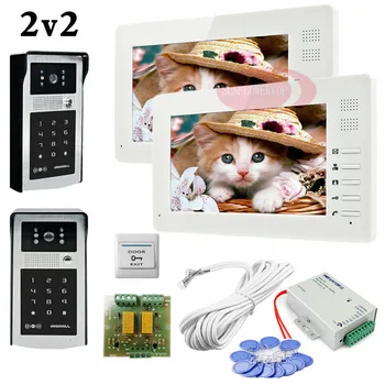 

Free Shipping 2 HD 700lines Cameras Code And RFID Cards Unlock 2 Monitors 7inch LCD Video Door Phone Intercom Systems In Stock!