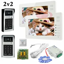 Free Shipping 2 HD 700lines Cameras Code And RFID Cards Unlock 2 Monitors 7inch LCD Video Door Phone Intercom Systems In Stock!