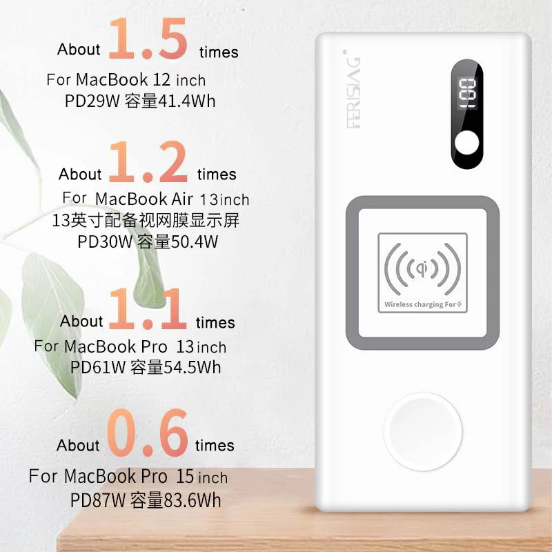 Зарядное устройство FERISING Беспроводной PD3.0 60W Быстрый Зарядное устройство Мощность банк 20000mAh для наручных часов Apple Watch 4/3/2 iPhoneX внешний Батарея для наручных часов iWatch, Macbook