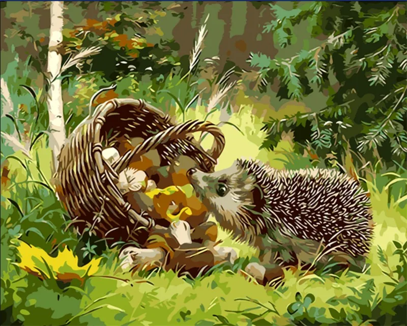 Frameless The Hedgehog Animal DIY Painting By Numbers Kits Coloring Oil On Linen Drawing Home Artwork Wall Art Picture | Дом и сад