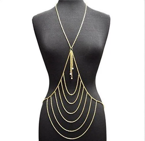 Goldtone Layered Center with Tassel Drop Body Chain | Украшения и аксессуары