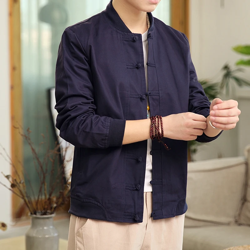 New Spring Bomber Jacket ArmyGreen Chinese Style Men Jackets Cotton Casual Shirt Coats Traditional Clothes chaqueta hombre - Цвет: Navy Blue