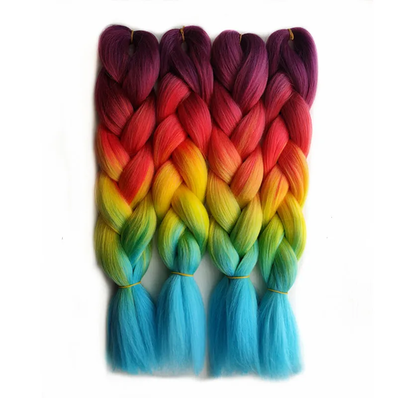 Pervado Hair 16" 100g Yaki Jumbo Braiding Synthetic Crochet Hair Braids Pink Rainbow Ombre Crochet Bob Braids for Kids Women