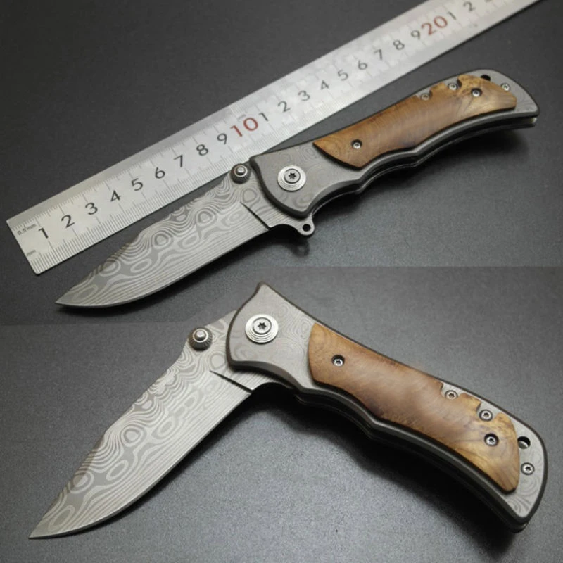 

SDIYABEIZ Folding Knife 440C Steel Damascus Pattern Outdoor Survival Camping Hunting Pocket Knife