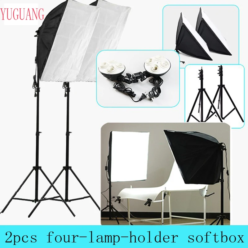 Photo Studio 50*70cm Softbox Continuous Lighting 4 in 1 E27 Socket Light Lamp Holder with 2Pcs light Stand Photography Kit