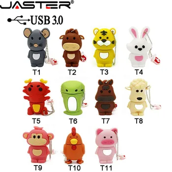 

JASTER Chinese Zodiac usb 3.0 flash drive disk animal green snake/chicken/rabbit/horse/monkey memory stick pendrive 4GB to 64GB