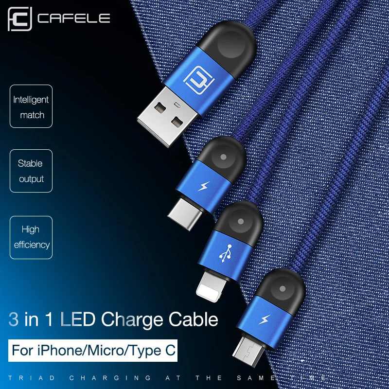  CAFELE 3 in 1 kabel zu USB schnelle Ladegerät Kabel Daten Sync Kabel für IOS 12 + micro + typ c wov