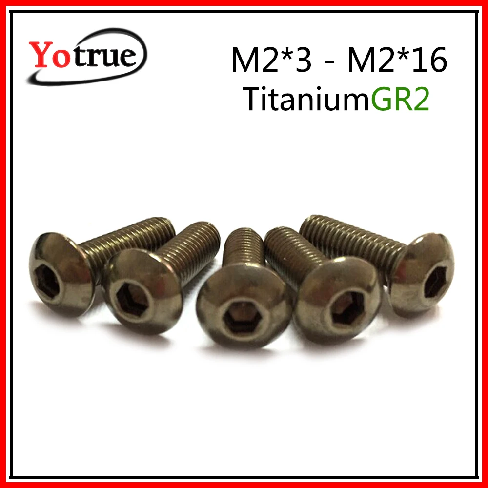 50 шт./лот M2* L Pure titanium кнопку Глава шестигранником titanium сплав Винтик GR2 ISO7380 M2* 3/4/5/6/8/10/12/14/16
