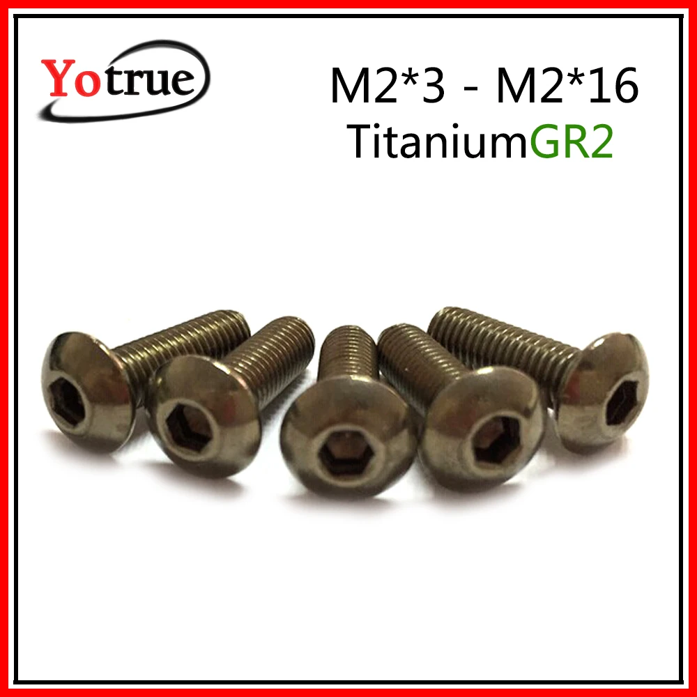 

50pcs/lot M2*L Pure Titanium button head socket screw titanium alloy small screw GR2 ISO7380 M2*3/4/5/6/8/10/12/14/16