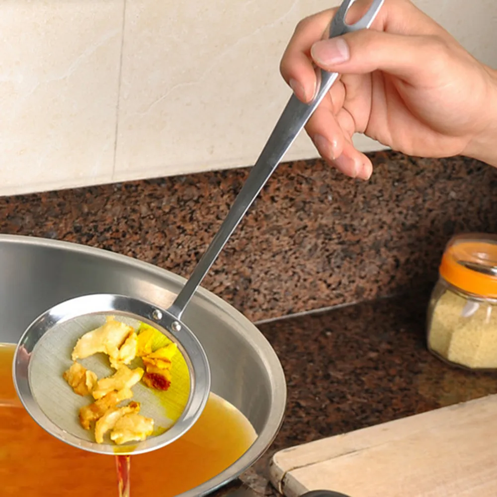 

Oil spoon cookware kitchen utensils Round Network Stainless Steel Colander Spoon Filter Oil Filter Grid Scoop