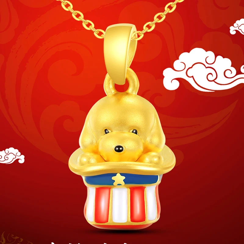 

New Pure 999 Yellow gold Zodiac Dog pendant Lucky 3D cute dog Pendant 1.8g