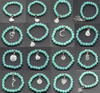 

Hot Sell 8MM Stone Beadeds Variety Alloy Pendant Charm Elastic Rope Bracelet Bangle Fashion Exquisite Women Jewelry Holiday Gift