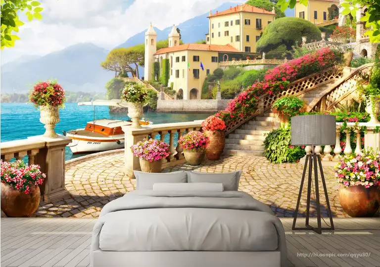 

Customized 3D Wall Mural Wallpaper Garden terrace lake scenery Wallpapers For Living Room Background Wall papers Home Decor