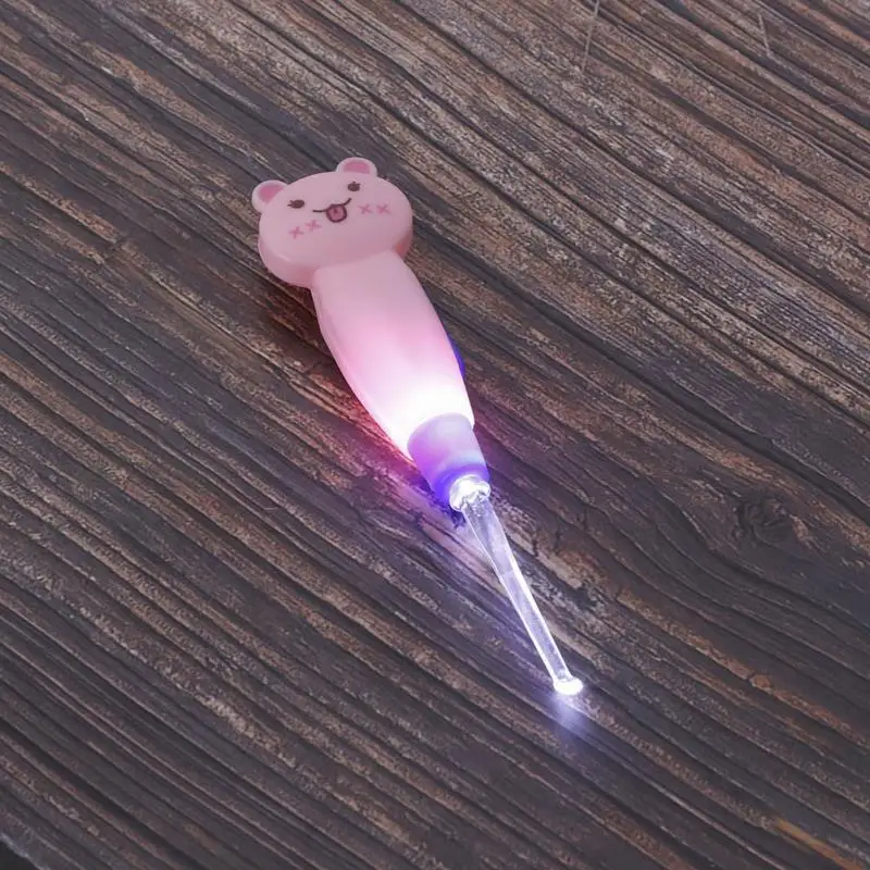 Для светодио дный маленьких детей ушной очиститель шприц СВЕТОДИОДНЫЙ Фонарик Earpick Earwax Remover С совок Пинцет для младенцев товары по уходу за ребенком - Цвет: Pink Cat