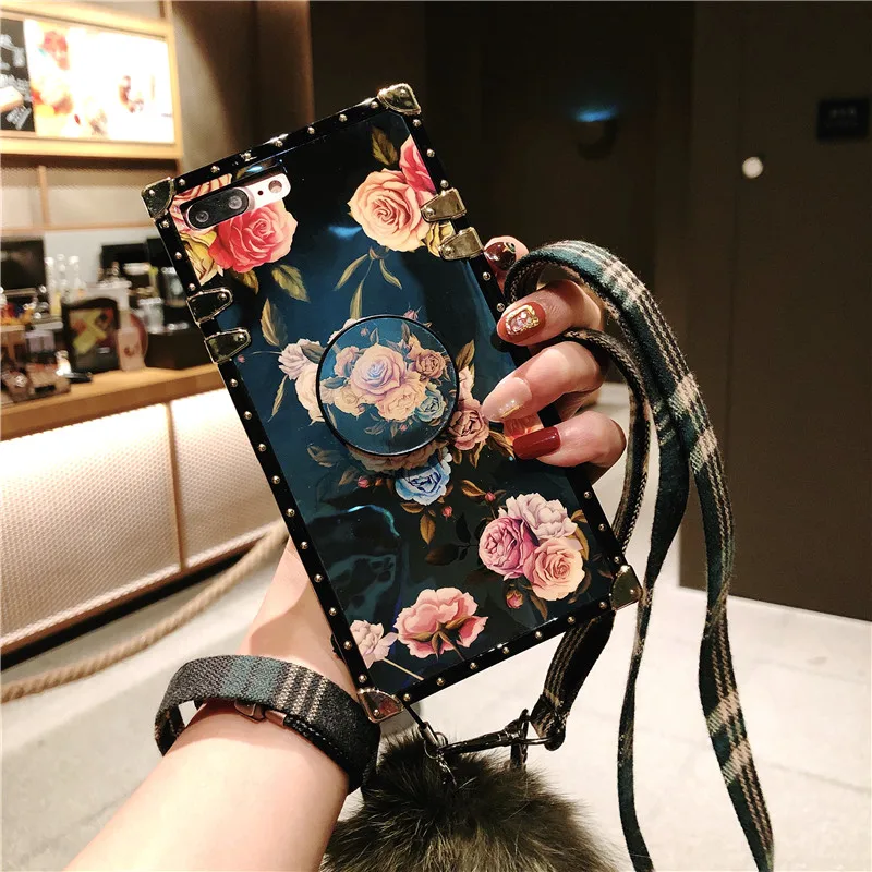 

For Samsung Note 8/9 phone case for Galaxy S8 flower shell for s8/s9 plus+ soft silicone cover long strap pom-pom airbag holder