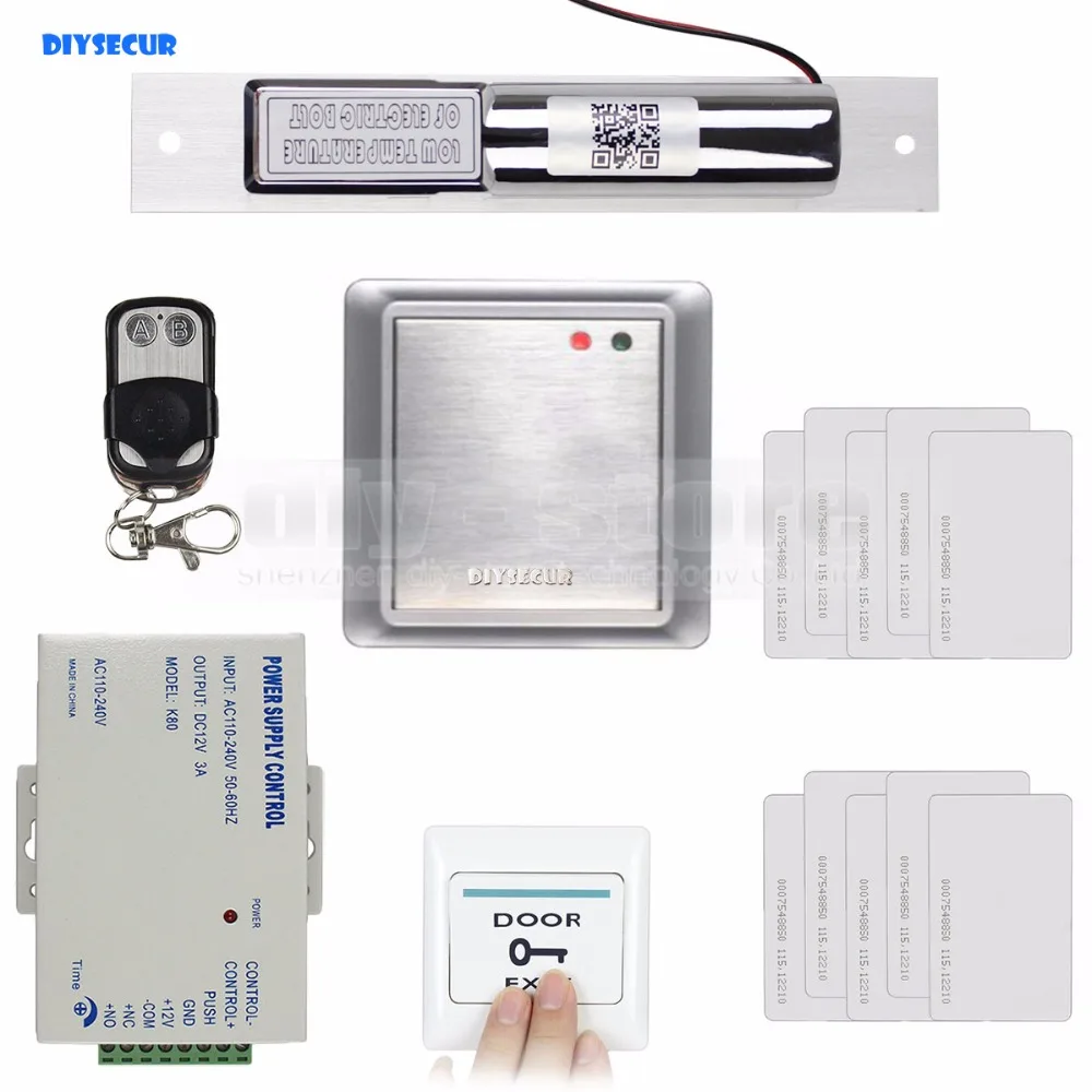 

DIYSECUR Waterproof 125KHz RFID Keypad Access Control System Security Kit + Electric Bolt Lock + Exit Button 8618A