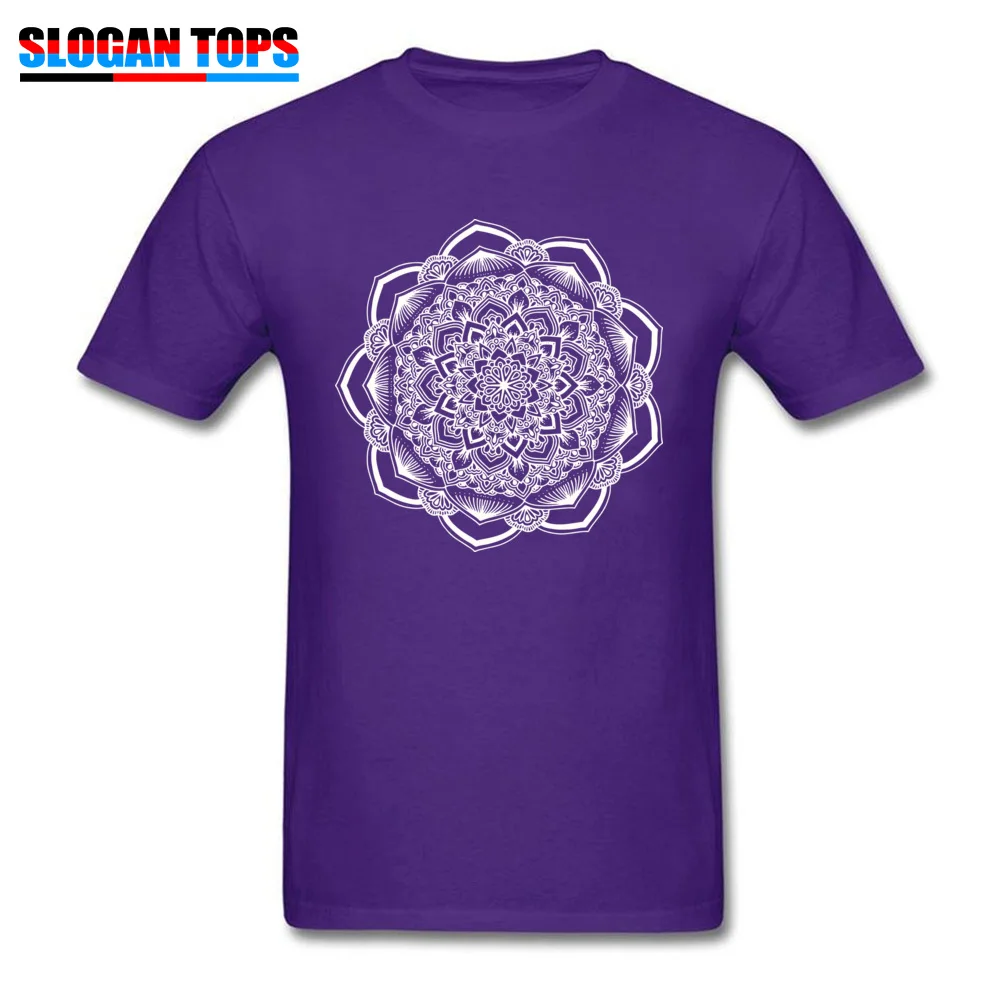 On Sale Male T-Shirt O Neck Short Sleeve 100% Cotton White mandala Tees 3D Printed Tops Shirts Drop Shipping White mandala purple