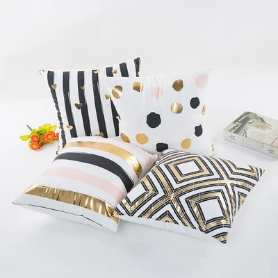 

Geometry Bronzing Pillowcase Cover Strip Love Printed Cotton Pillows Cases Bedroom Home Office Decorative Throw Pillowcases