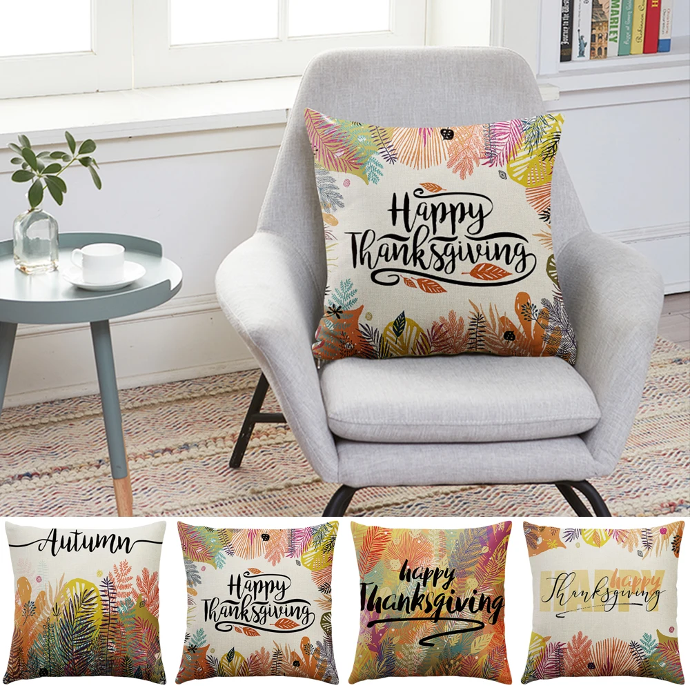 

DIDIHOU Happy Fall Thanksgiving Day Soft Linen Pillow Cover Cushion Sofa Waist Throw Cover 45cm*45cm Bed Home Decoration