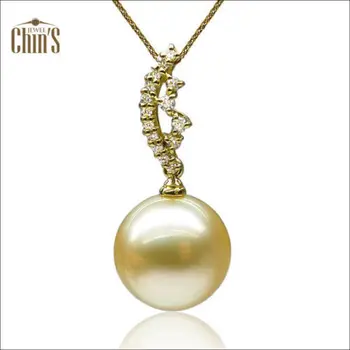 

AAA Golden Cultured South Sea Pearl Diamond Pendant 18k Yellow Gold Certificate