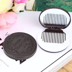 2 шт. Портативный Мини kawaii девушек зеркало моды шоколадное печенье в форме Дизайн косметическое зеркало для макияжа Шоколад расческой