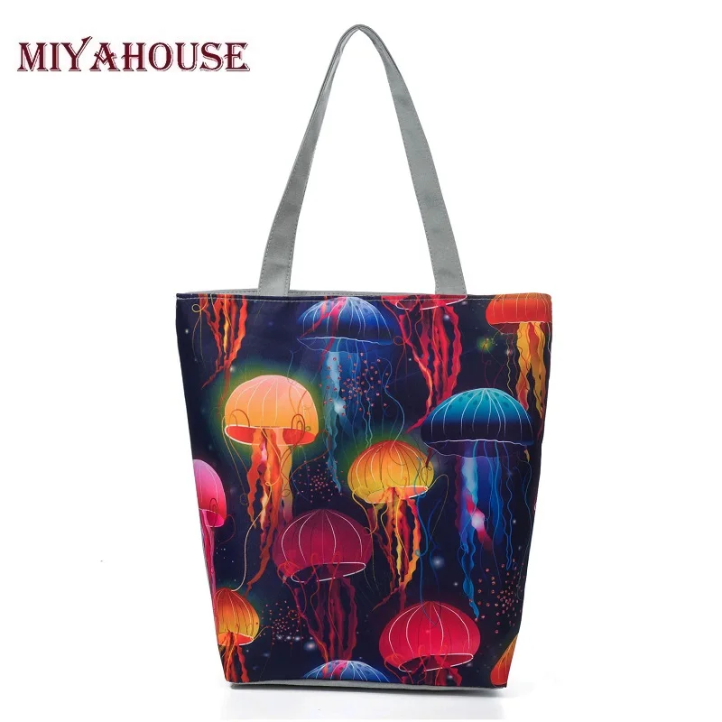 

Miyahouse Casual Jellyfish Printed Beach Bag For Women Canvas Handbags Large Capacity Shoulder Bag Female Colorful Shopping Bags
