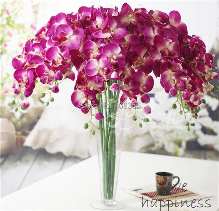 Online Whole Artificial White Orchids From China Phalaenopsis 80cm 31 5 Length Artificial Simulation Orchid White Pink Fuchsia Purple