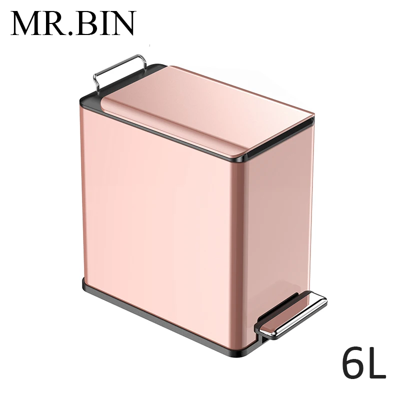 MR. BIN 6L кромка педаль мусорное ведро из нержавеющей стали прямоугольная Экономия пространства мусорное ведро мини гостиная спальня мусорное ведро - Цвет: Rose Gold