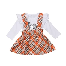 Thanksgiving Day Toddler Girls Ruffle Long Sleeves T-shirt Plaid Overall Princess Dress Clothes Set 2019 Thanksgiving Day Toddler Girls Ruffle Long Sleeves T-shirt Plaid Overall Princess Dress Clothes Set 2019