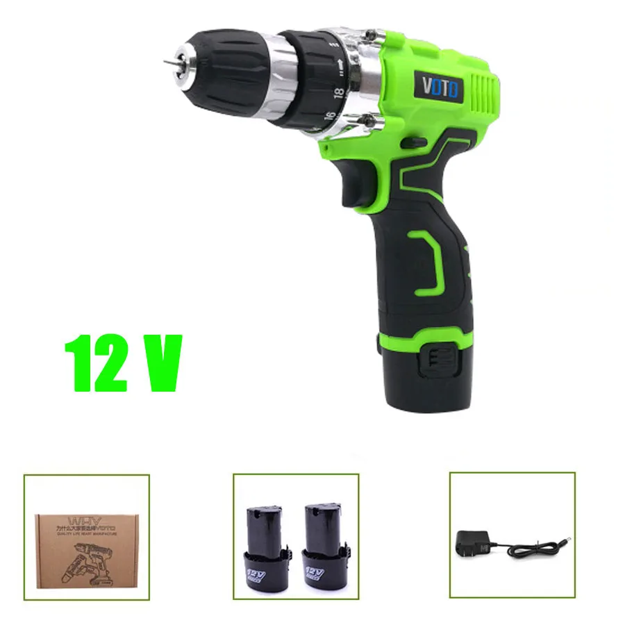 

VOTO V6 2*Battery Rechargeable Cordless Drill Electric Screwdriver Set Lithium Power Tools Screw Gun Driver 12V Green