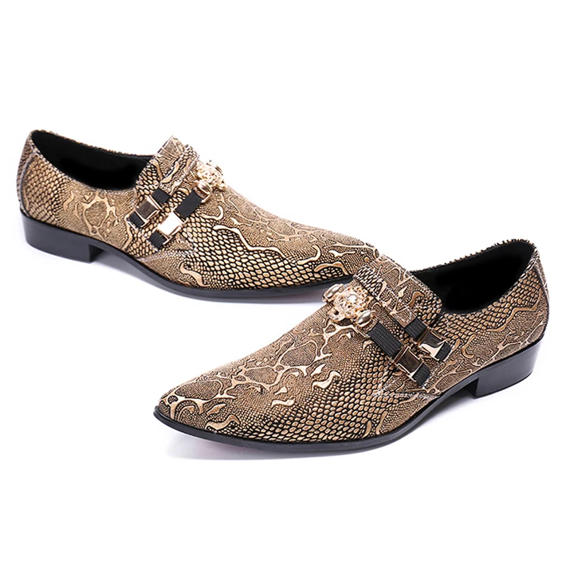 Plus Sapatos Toe Apontou Python Dos Homem Loafers Homens Couro Em Designer Sl495 Padrão Genuíno Italiano Casuais Ouro Deslizamento Dourado Size Banquete Partido TxqtrwIfT