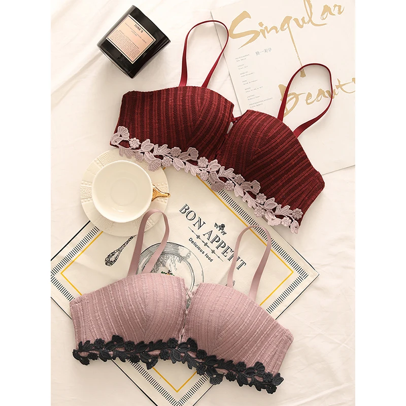 Sexy Bra And Panties Set Sexy Women Lingerie Set Brassiere Thick Embroidery Underwear Lace Bras For Small Breast AB Cup Pink Red