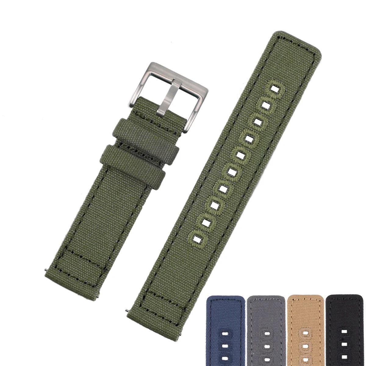 

EACHE Fabric Canvas Watch Band With Quick Release Spring Bar Black Green Grey Khaki Blue 20mm 22mm