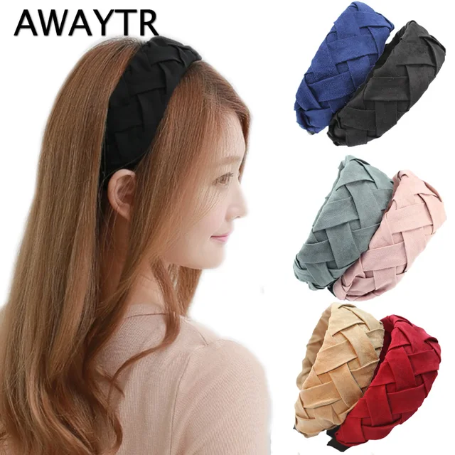 AWAYTR Wide Headband for Women Fashion Weaving Headbands 2019 New Fashion Suede Hairband Hair