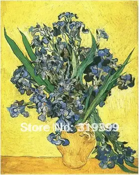 

handmade Oil Painting reproduction on linen canvas,Museum quality,Vase with Irise against yellow backgroud by Vincent Van Gogh