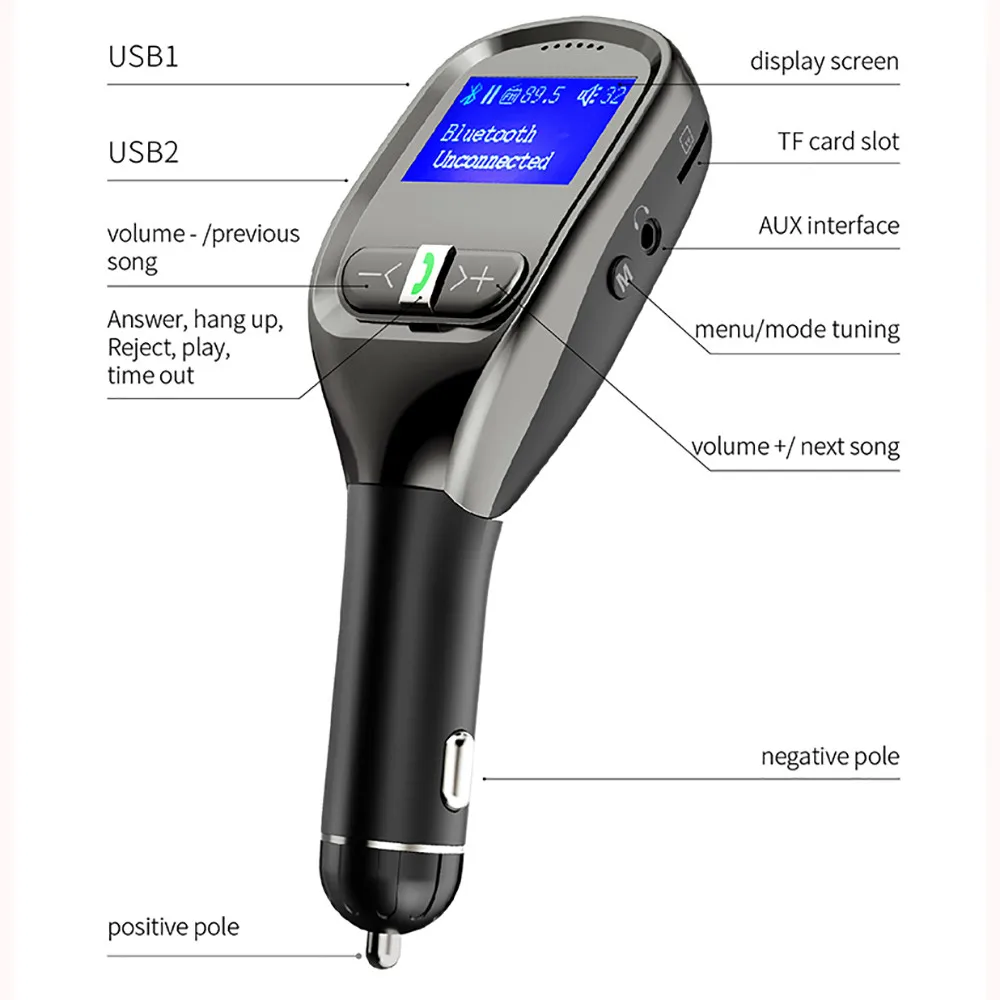 Aux модулятор FM Bluetooth громкой связи автомобильный комплект авто MP3 аудио плеер с быстрой зарядкой ЖК MP3-плеер USB зарядное устройство 11,5