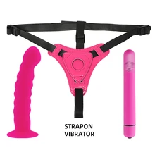 Consolador con ventosa de silicona Tpe con vibrador para mujer Gay juguete sexual para lesbianas mujer hombre Correa en consolador pequeño