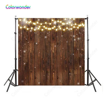 

Colorwonder Photo Background Brown Vintage Wooden Board with Lights and Twinkle Stars 5x7ft Seamless Backdrop for Photo Booth