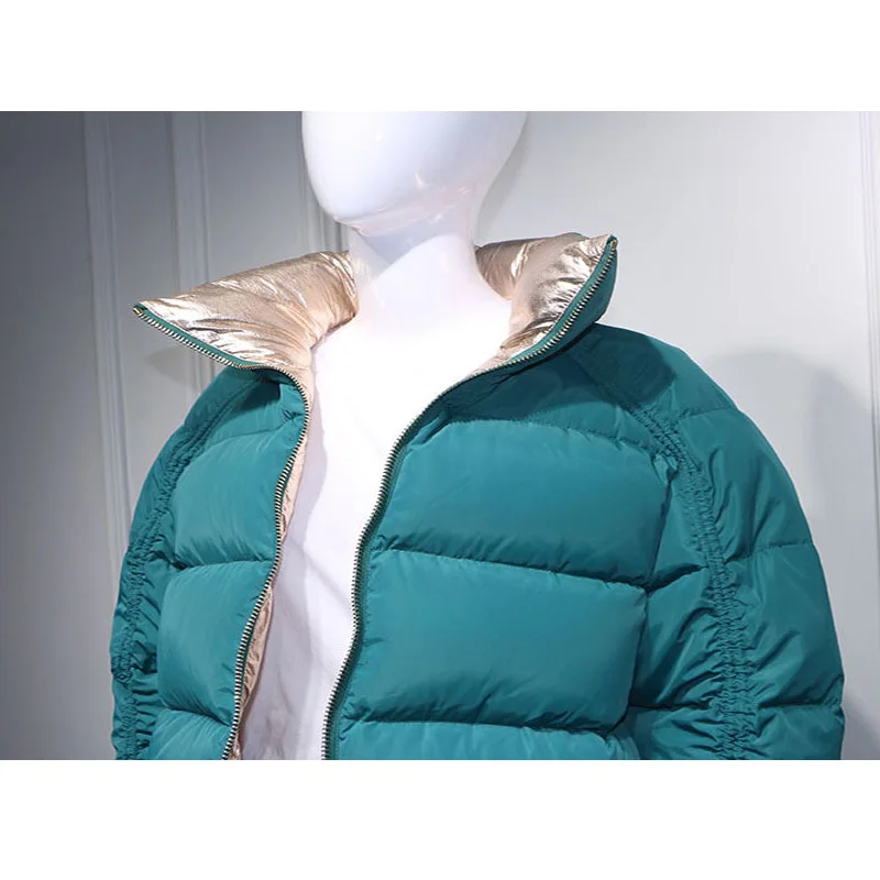 Пуховое пальто, женская зимняя куртка, Женская теплая куртка-пуховик на утином пуху, Двустороннее пальто с воротником-хомутом, верхняя одежда, короткие парки