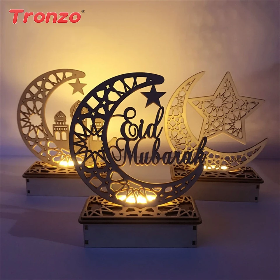 

Tronzo Ramadan Eid Mubarak Wooden Decoration Muslim Islam Wood Crafts Moon Mosque EID Party Supplies Ramadan And Eid Decorations