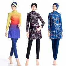 Мода печатных Высокая эластичность скромный Мусульманский купальник для мусульман купальник для Для женщин купальный костюм с хиджабом полный охват Купальники Мусульманских