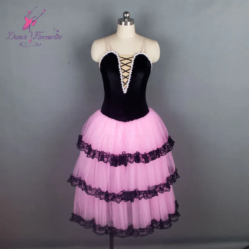 Танцы любимый красный испанский длинные балетная юбка из черного бархата с О-образным топ с корсетом; костюм для балета, танцев юбки-пачки для девочек, танцевальные костюмы балерины - Цвет: Розовый