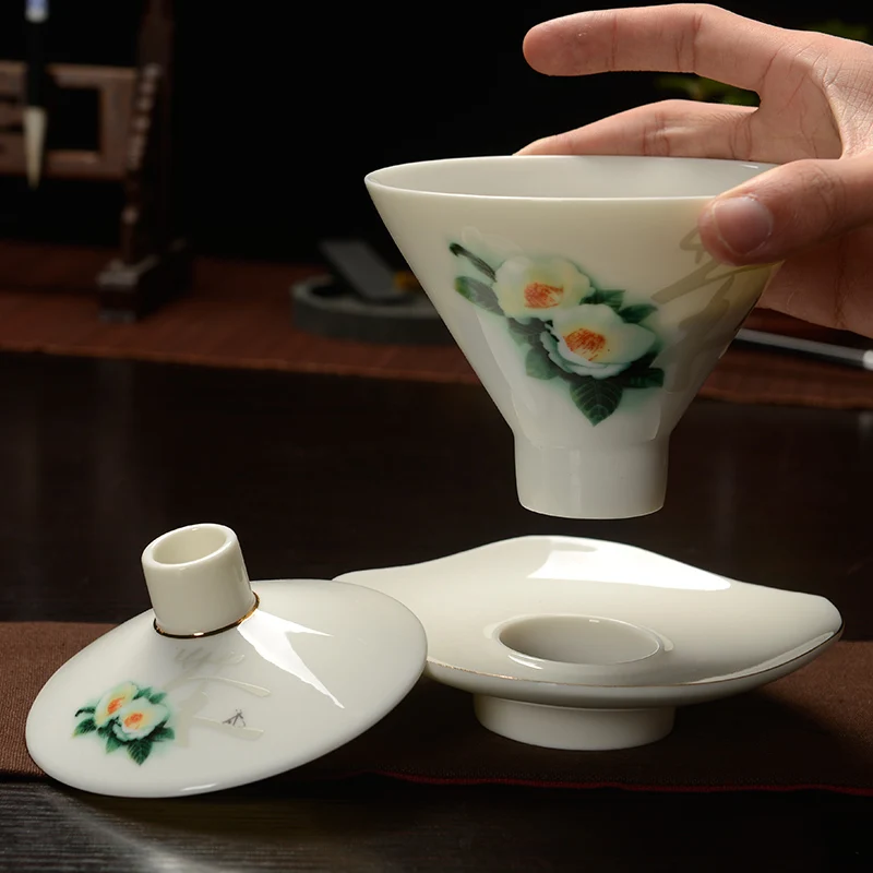 Для китайского кунг-фу одинарная миска с крышкой teacup Цзиндэчжэнь сине-белая фарфоровая чайная чашка керамическая чайная посуда tureen