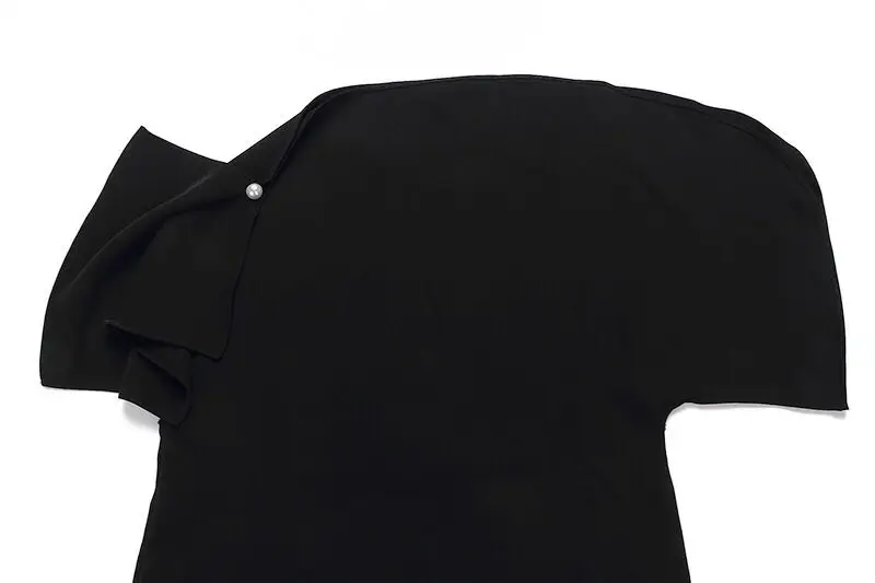 Женские Элегантные Топы с открытыми плечами+ драпированная юбка с жемчугом, наряды, летняя Офисная женская черная юбка с коротким рукавом и оборками и топ