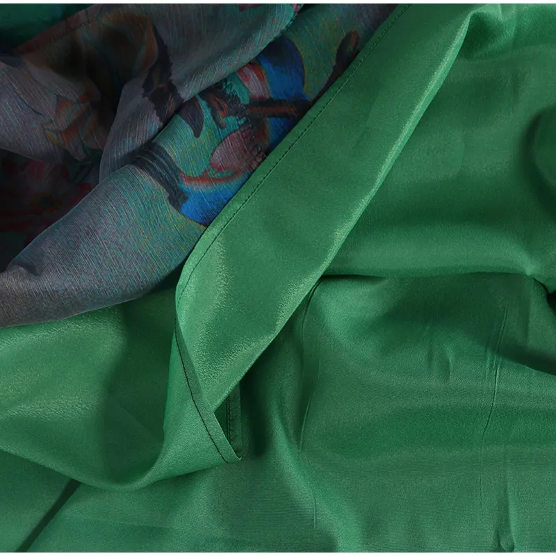 Зеленое Шелковое женское длинное платье с принтом, рукав до локтя, о-образный вырез, свободные макси платья для девушек, лето, китайские пуговицы, Vestidos размера плюс