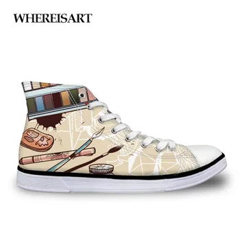 

WHEREISART Cartoon Printed Man Sneakers Canvas Shoes Trend Fashion Lace Up Student High Top Walking Male Breathable Flat Outdoor