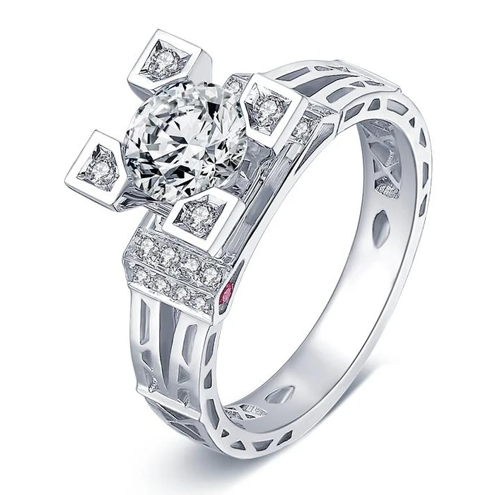 Real 925 Silver Jewelry 16 Hearts and Arrows Cut Ring Classy Shiny Cubic Zirconia Prong Settings Engagement Ring for Lover